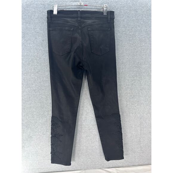 J Brand Women's sz 28 Coated Black Mid-Rise Skinny Jean RN117965 Y2K Embroidered - Picture 4 of 12